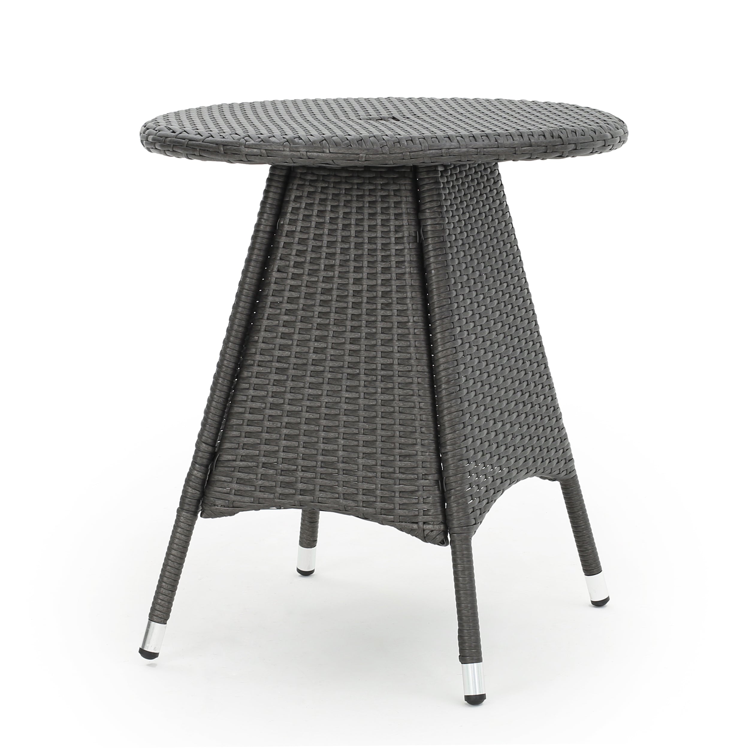 Bristle Outdoor Round Gray Wicker Bistro Table with Umbrella Hole