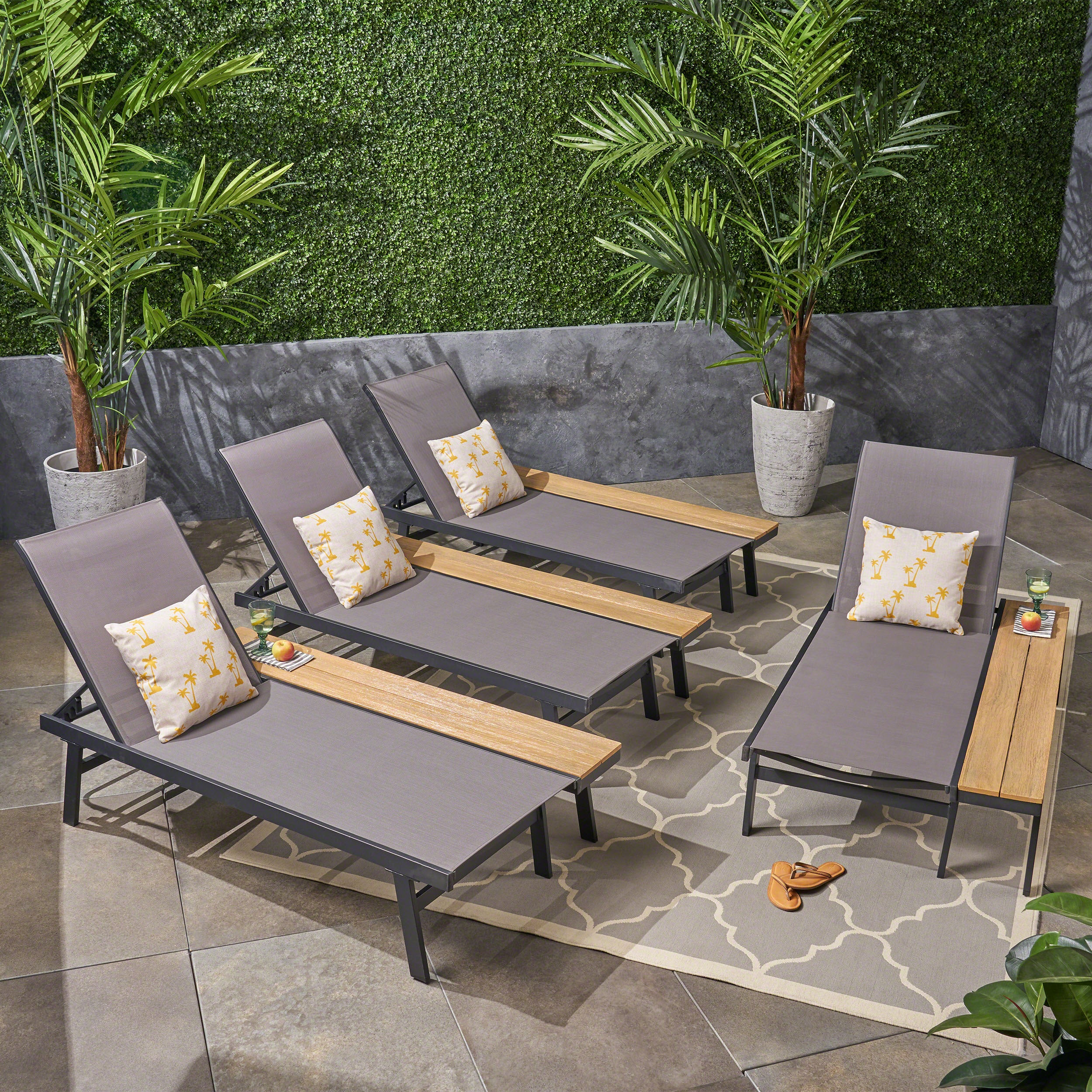 John Outdoor Mesh and Aluminum Chaise Lounge with Side Table