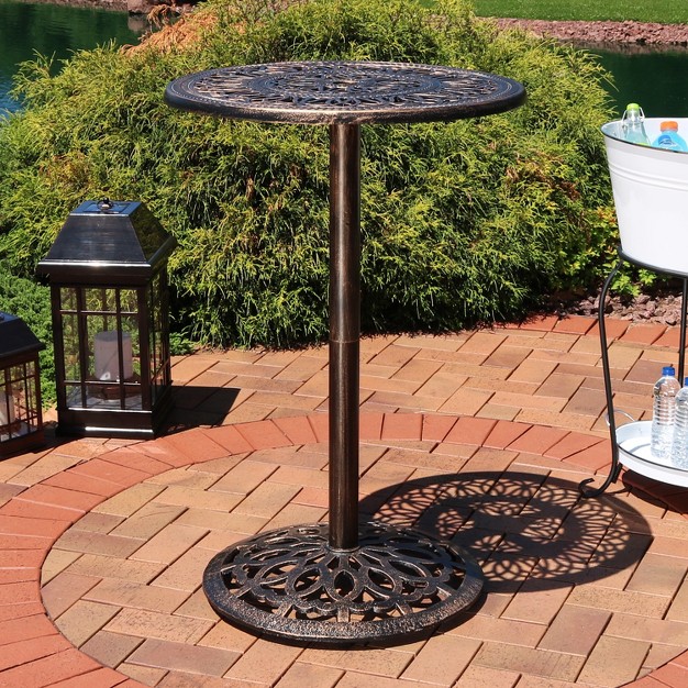 Sunnydaze 40 quot h Cast Iron Base And Cast Aluminum Tabletop Round Bar height Table