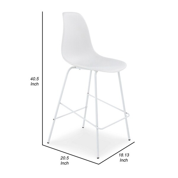 Mira 25 Inch Counter Height Stool， Set of 2， Bucket Seat， White Metal Frame