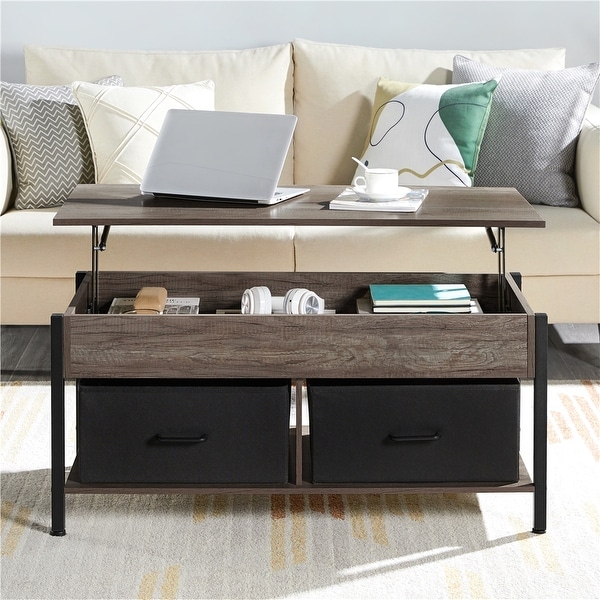 Yaheetech Lift Top Wood Coffee Table with Fabric Storage Baskets