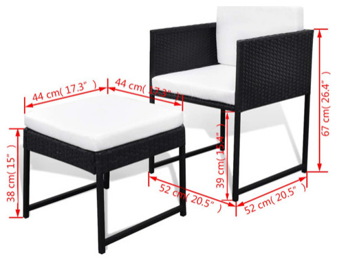 vidaXL Patio Dining Set 3 Piece Outdoor Table and Chairs Poly Rattan Black   Tropical   Outdoor Dining Sets   by vidaXL LLC  Houzz