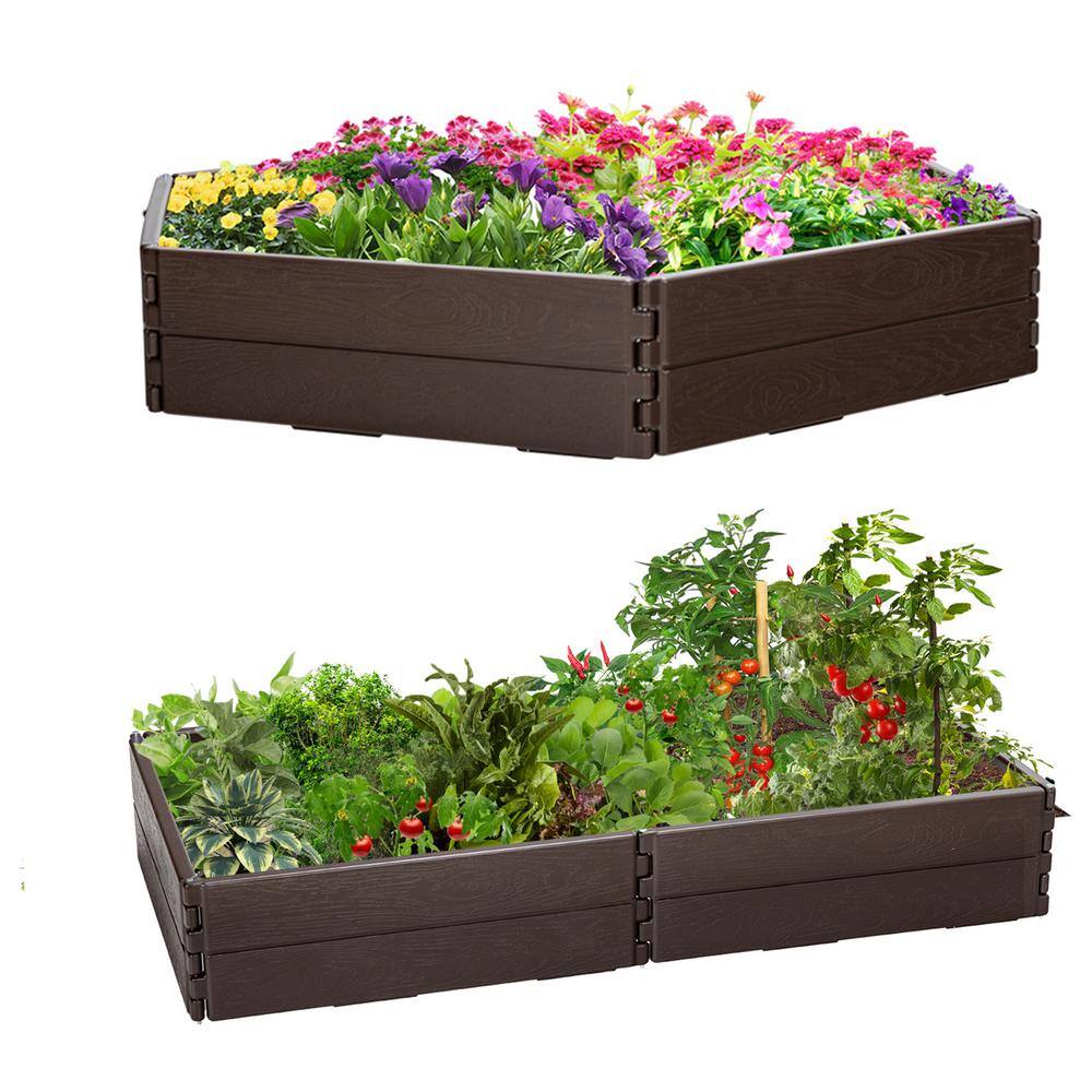 Gymax HDPE Plastic Raised Garden Bed Set Outdoor Planter Box for Vegetable Flower Gardening (2-Pieces) GYM09747