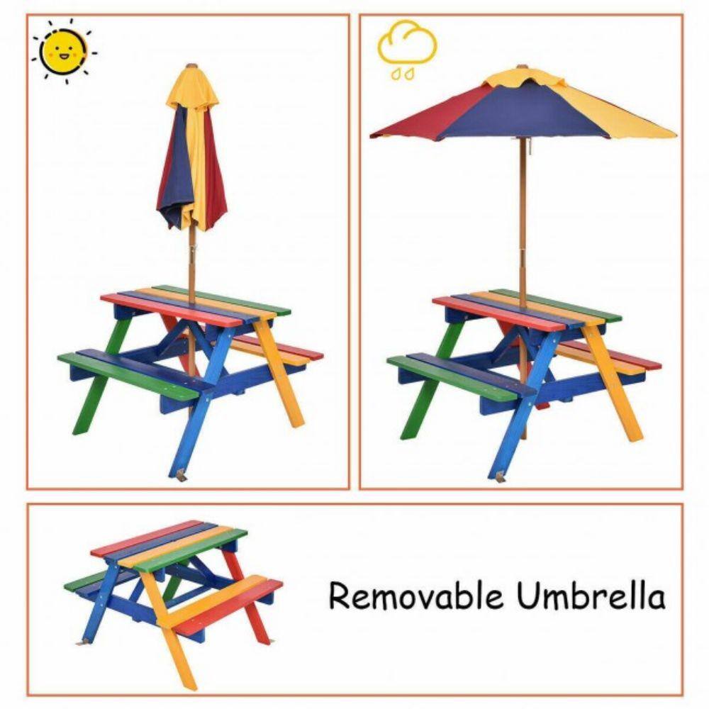 ANGELES HOME Rectangle Wood Outdoor Picnic Table with Umbrella 8CK70-OP481