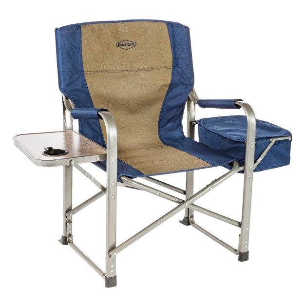 Kamp rite Folding Tailgating Camping Director x27 s Chairs With Side Tables And Built In Cooler Tan blue 2 Pack