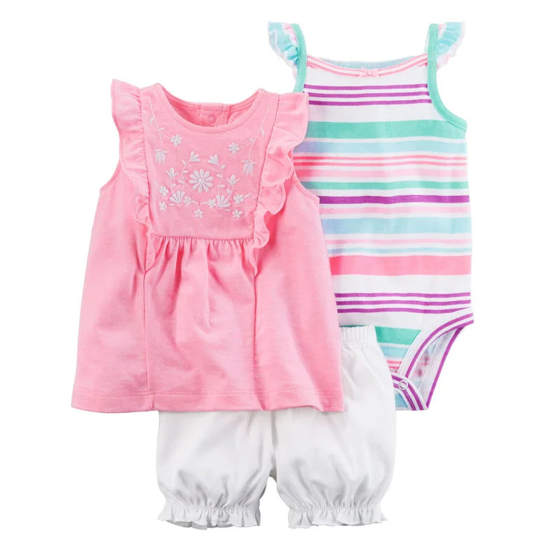 3 Pieces Newborn Infant Baby girl clothes 2023 Summer Cute Cartoon Bodysuit+Tops+Shorts Soft Cotton Bebies Kids Outfits