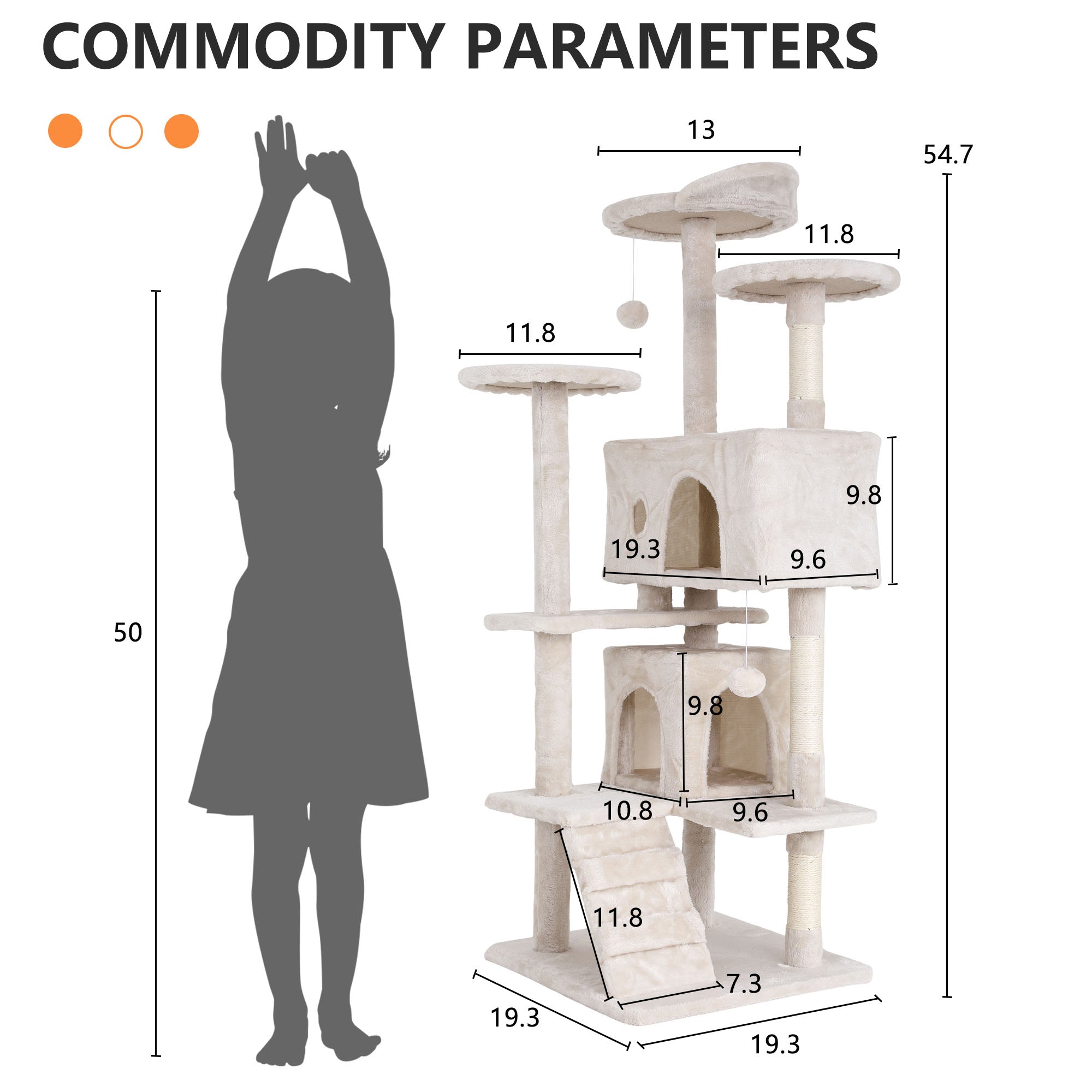 Dkelincs 54 inch Cat Trees and Towers for Indoor Cats， Cat Condo Scratching Post for Adult Cats， Multi-Level Cat Towers for Small Cats， Beige