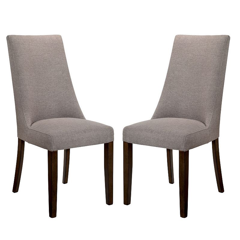 Rustic Solid Wood and Fabric Upholstered Padded Side Chair， Pack of Two， Brown and Gray