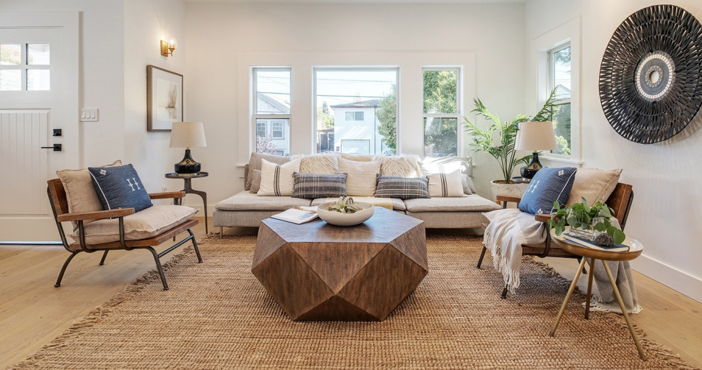 Faceted Large Round Light Wood Coffee Table Modern Geometric Block Solid   Rustic   Coffee Tables   by My Swanky Home  Houzz