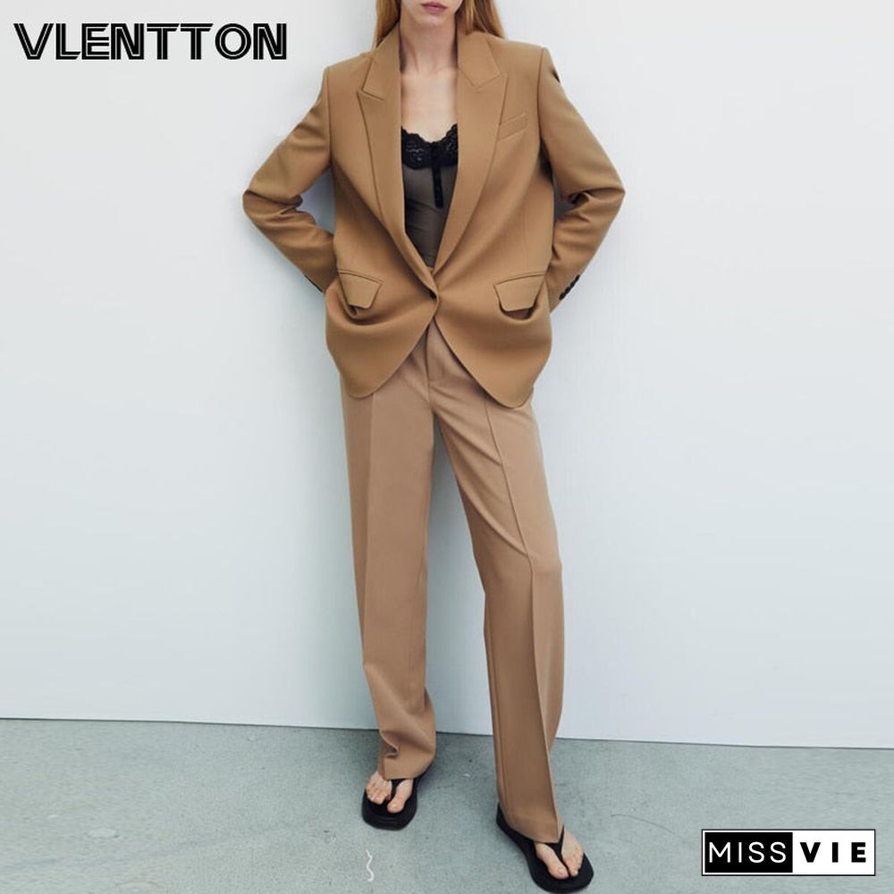 New Spring Autumn Women Vintage Two Piece Set Fashion Button Blazer Jacket Coat & Office Pant Suits Female Casual Trousers