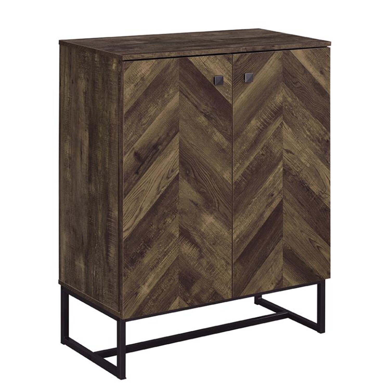 2 Doors Accent Cabinet with Metal Base in Rustic Oak/Gunmetal