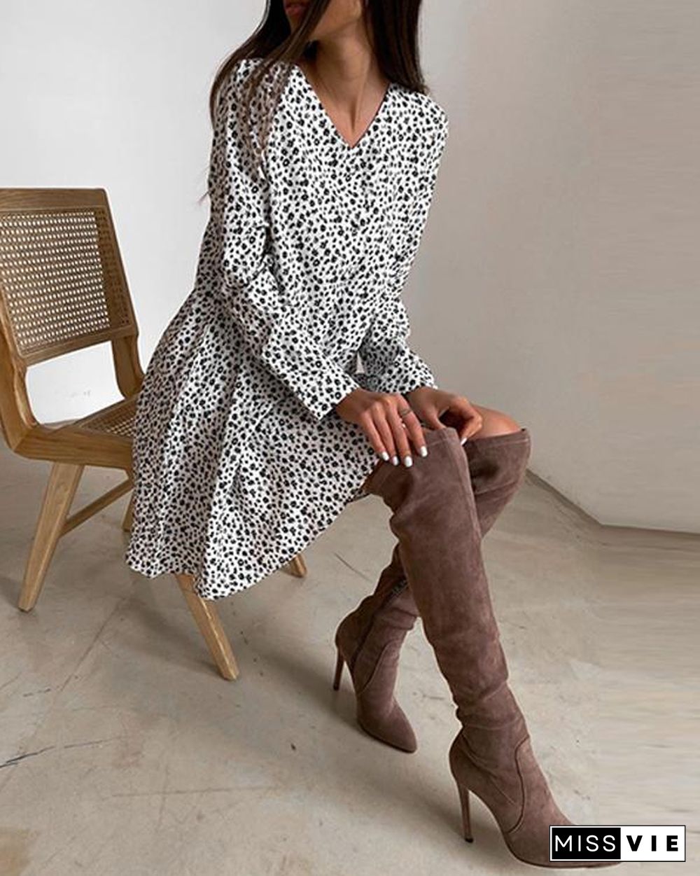 Fashion Print Long Sleeves Shift Above Knee Casual Dresses