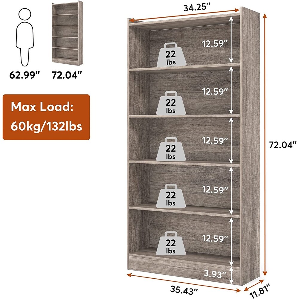 6 Tier Open Bookcase  72 inch Large Tall Bookshelf with Storage Shelve