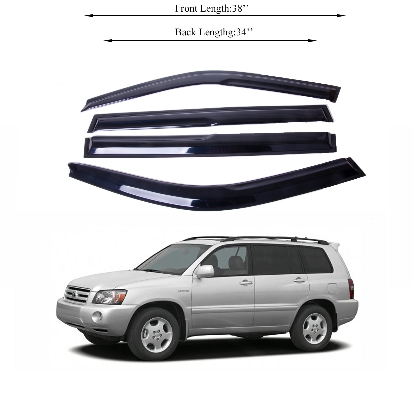 Fits Toyota Highlander 01-07 Acrylic Window Visor Sun Rain Deflector Guard