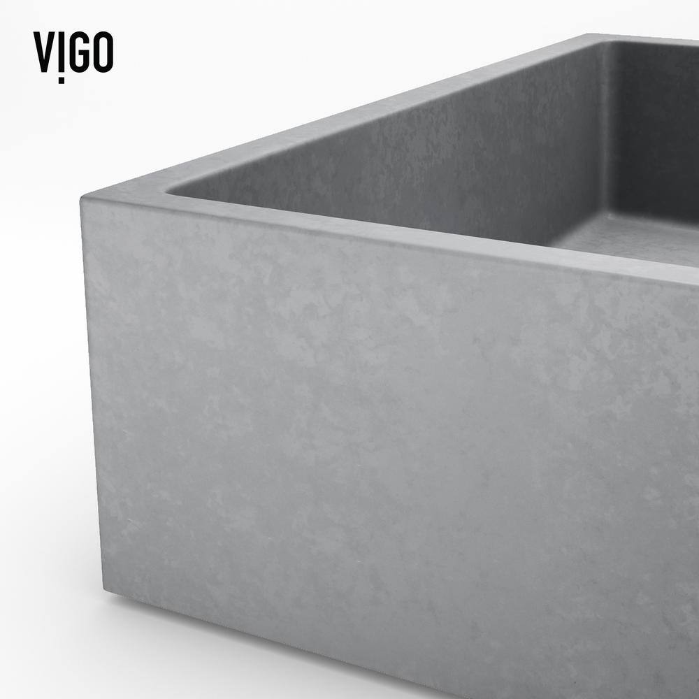 VIGO Coca Gothic Gray Concreto Stone 15 in. L x 19 in. W x 5 in. H Rectangular Vessel Bathroom Sink VG04069