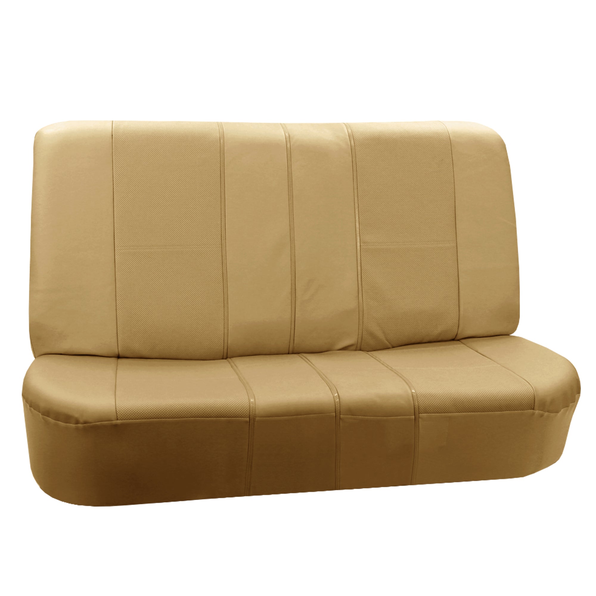 FH Group Beige Deluxe Faux Leather Airbag Compatible and Split Bench Car Seat Covers， 2 Headrest Full Set