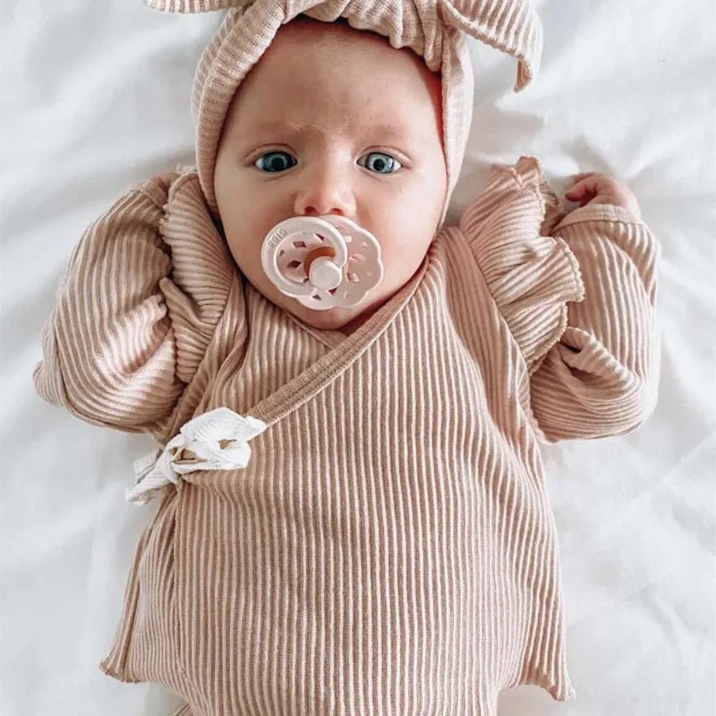 2023 Autumn Baby Girl Clothes Infant Baby Long Sleeve Ribbed Top+Pant+Headband Set Newborn Baby Pajamas Ruffle Clothing Sets