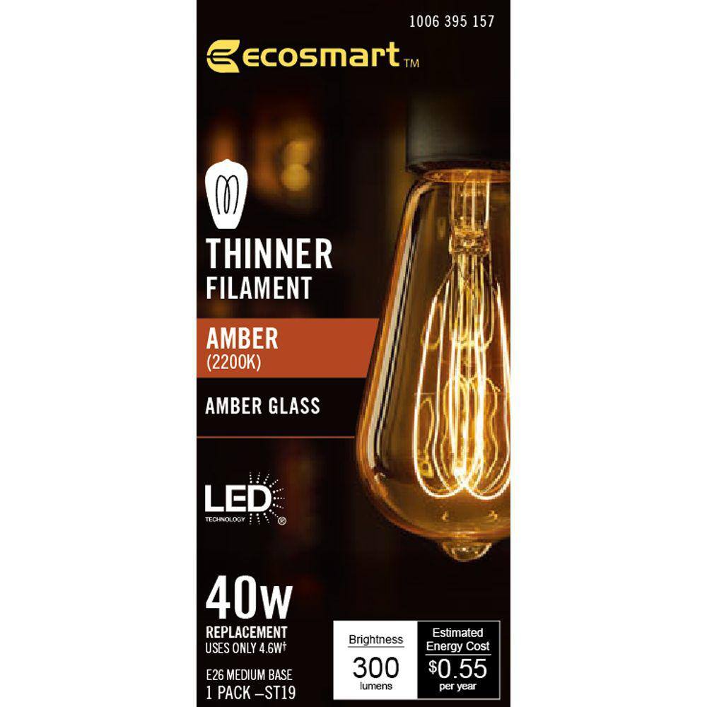 EcoSmart 40-Watt Equivalent ST19 Dimmable M-Shape Filament LED Vintage Edison Light Bulb Amber (1-Pack) ST19A5E26822M