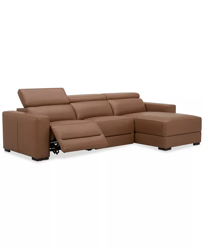 Furniture Nevio 115 3-Pc. Leather Sectional with 1 Power Recliner  Headrests and Chaise Created For Macy's