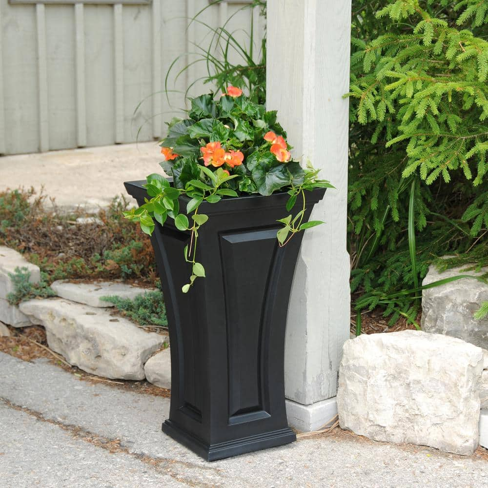 Mayne Cambridge 28 in. Tall Self-Watering Black Polyethylene Planter 4834-B