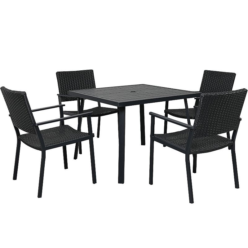 Merax Outdoor Patio PE Wicker 5-Piece Dining Table Set