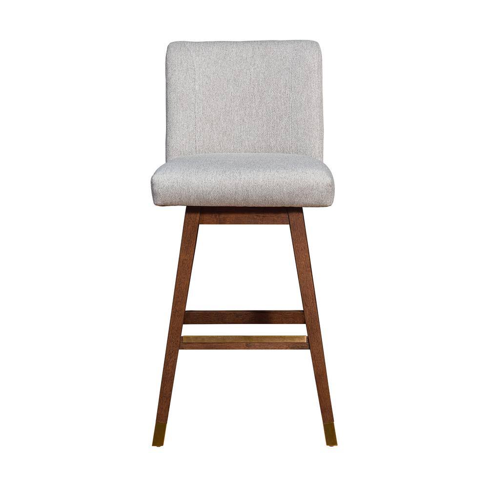 Armen Living Basila 40.5 in. Brown Oak Swivel  Wood Bar Stool with Taupe Fabric Seat 840254332201