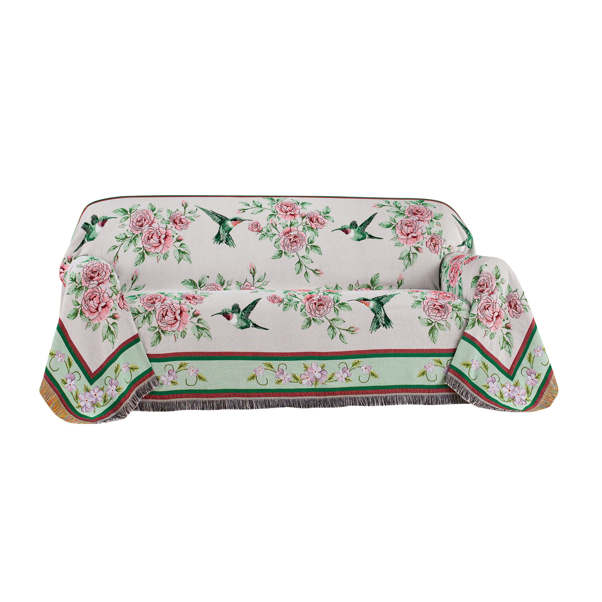 Hummingbird and Rose Floral Tapestry Furniture Throw Cover