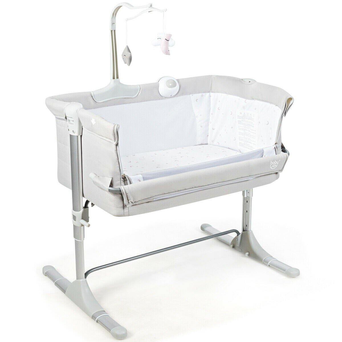 BABY JOY Baby Bedside Bassinet, Height Adjustable Portable Crib w/Music