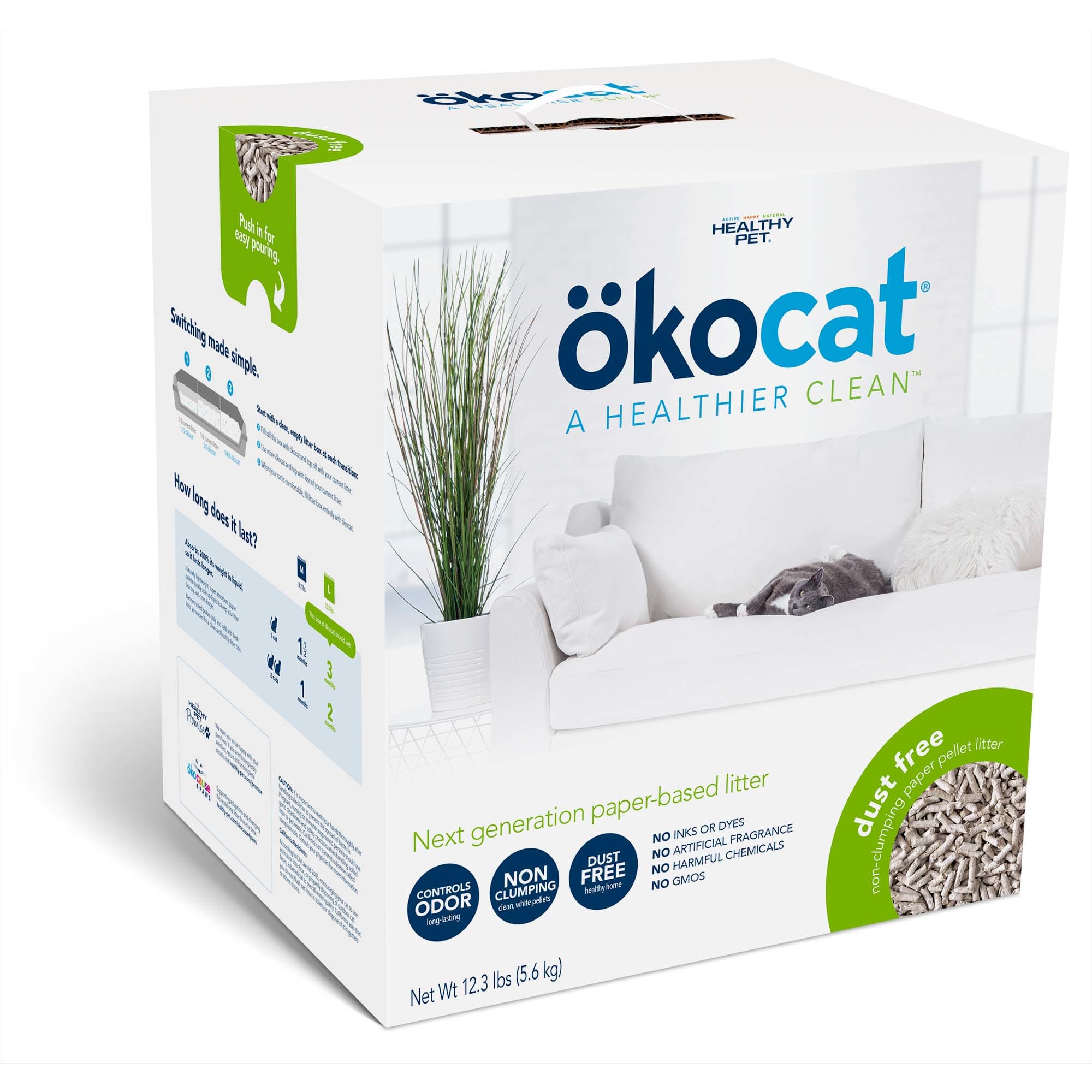 Okocat Dust Free Non Clumping Paper Pellet Cat Litter， 12.3 lbs.