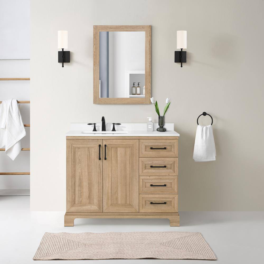 Glacier Bay Sinita 42 in. W x 19 in. D 34.50 in. H Bath Vanity in Natural Oak with White Cultured Marble Top Sinita 42NO