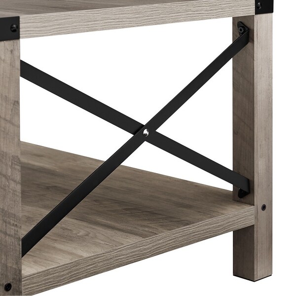 2-Tier Wooden Farmhouse Coffee Table with Metal X- Frame