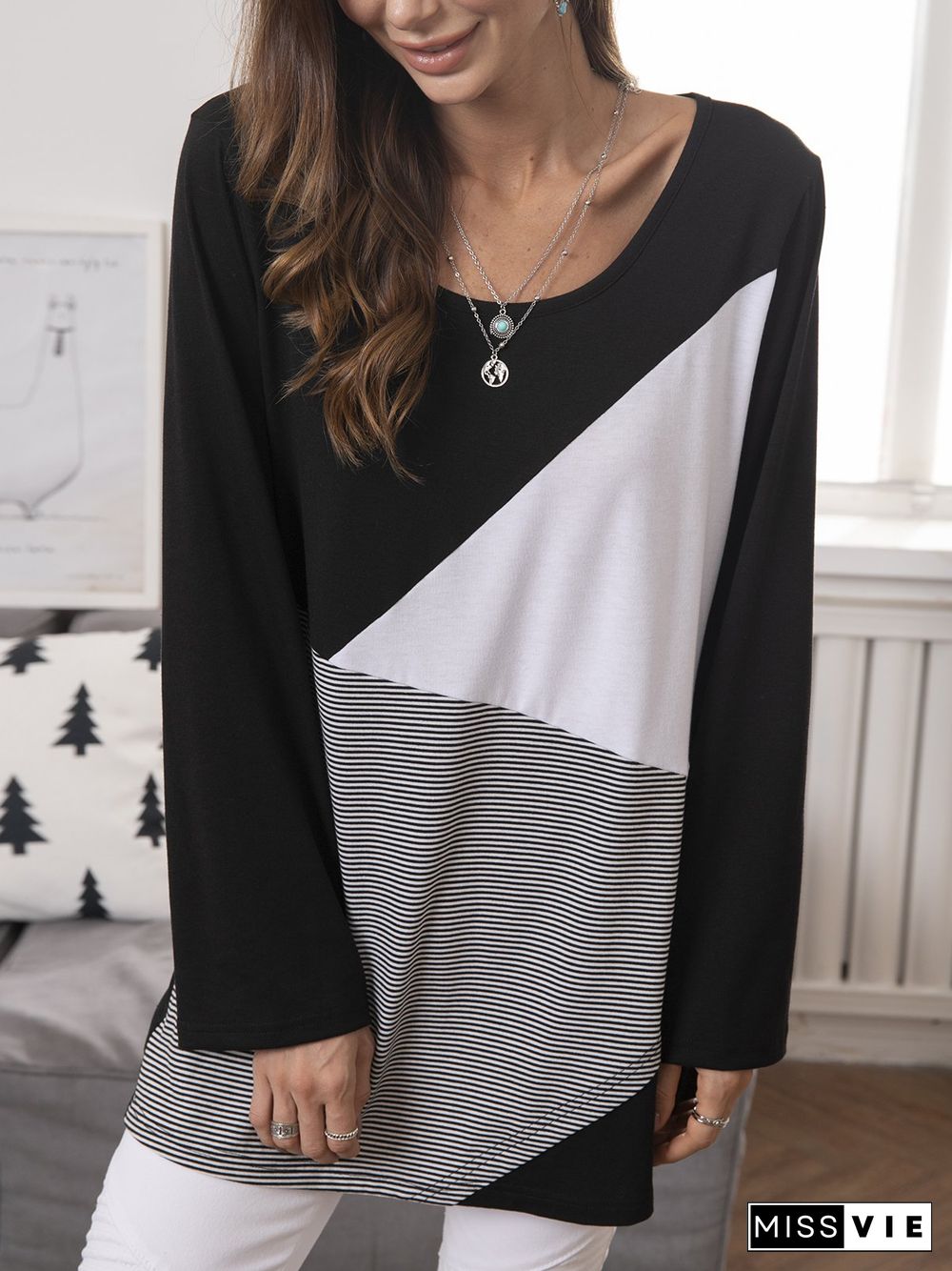 Casual Long Sleeve Round Neck Plus Size Tops