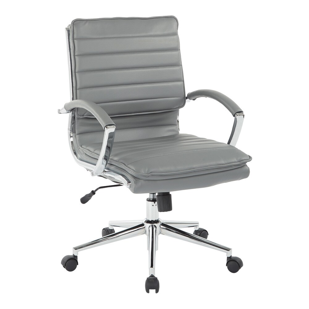 Faux Leather Chair/ Chrome Base Mid back Professional Managers Chair w/ Removable Sleeves