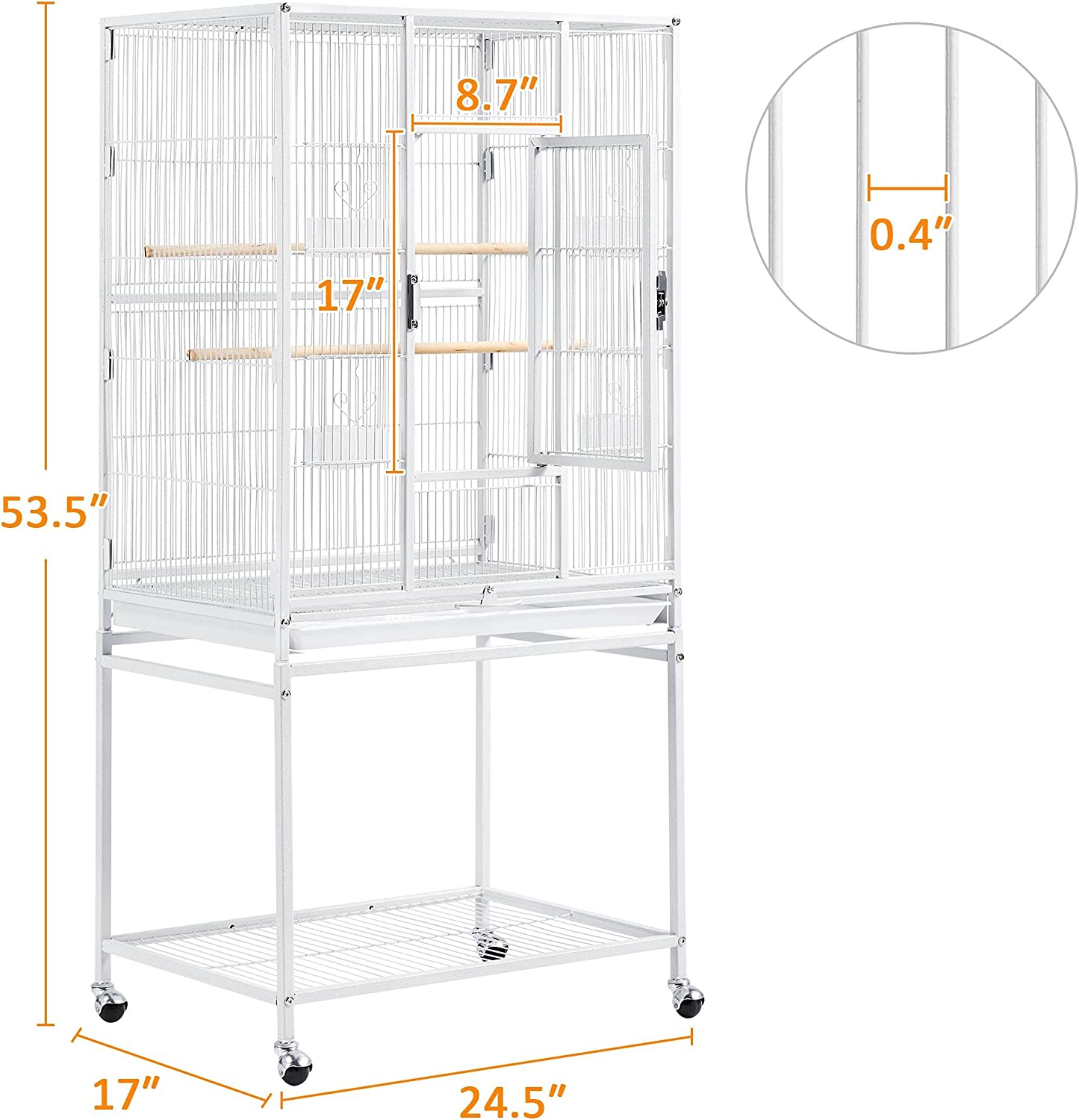 54-inch Wrought Iron Standing Large Parrot Parakeet Flight Bird Cage for Small Parrot Cockatiel Sun Parakeet Green Cheek Conure Lovebird Budgie Finch Canary with Stand