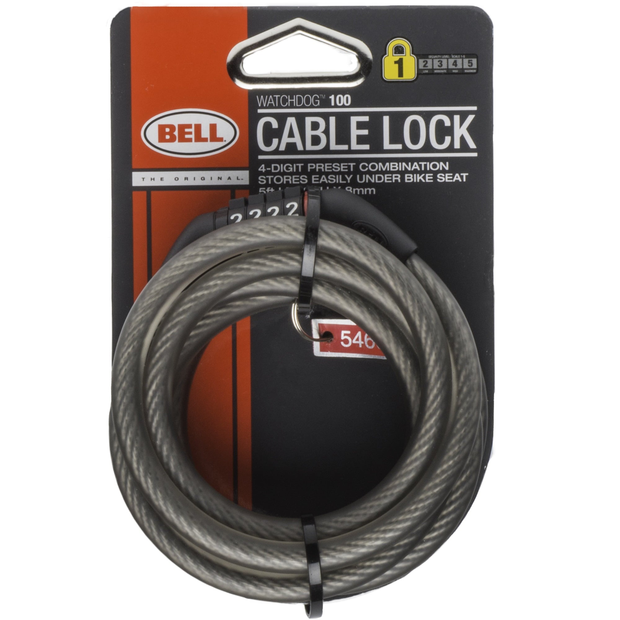 Bell Bicycle Combination Cable Lock 5' Watchdog 100， Black