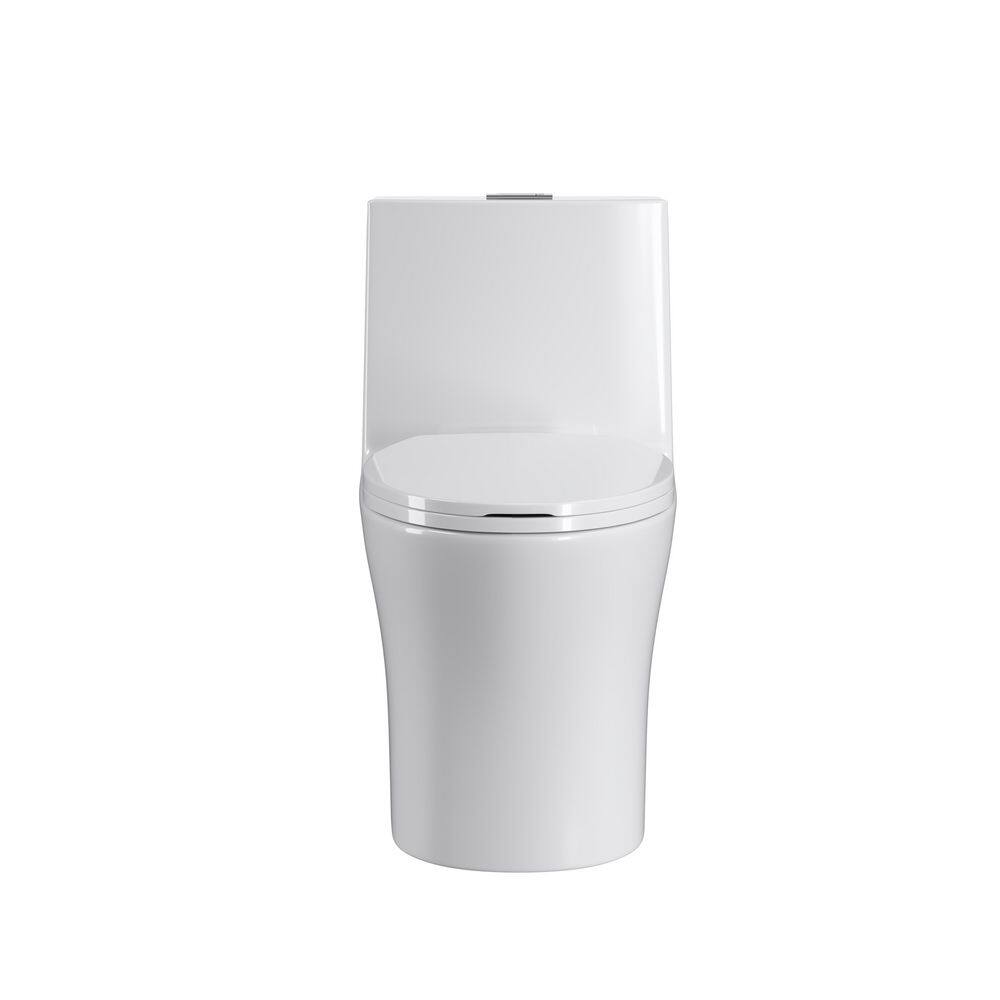 Kahomvis 1-Piece 1.27 GPF High-Efficiency Dual Flush Elongated Standard Toilet in White with Soft Close Seat Cover Seat Included Crea-LKW1-444