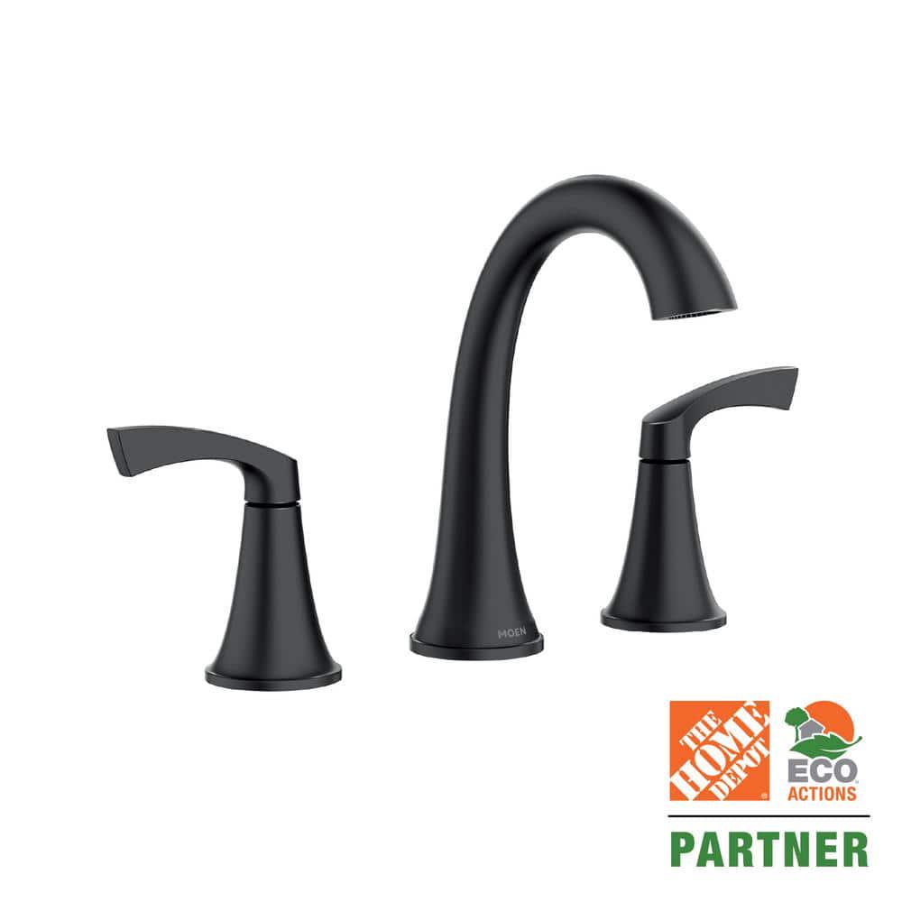 MOEN Korek 8 in Widespread Double Handle HighArc Bathroom Faucet with Valve in Matte Black