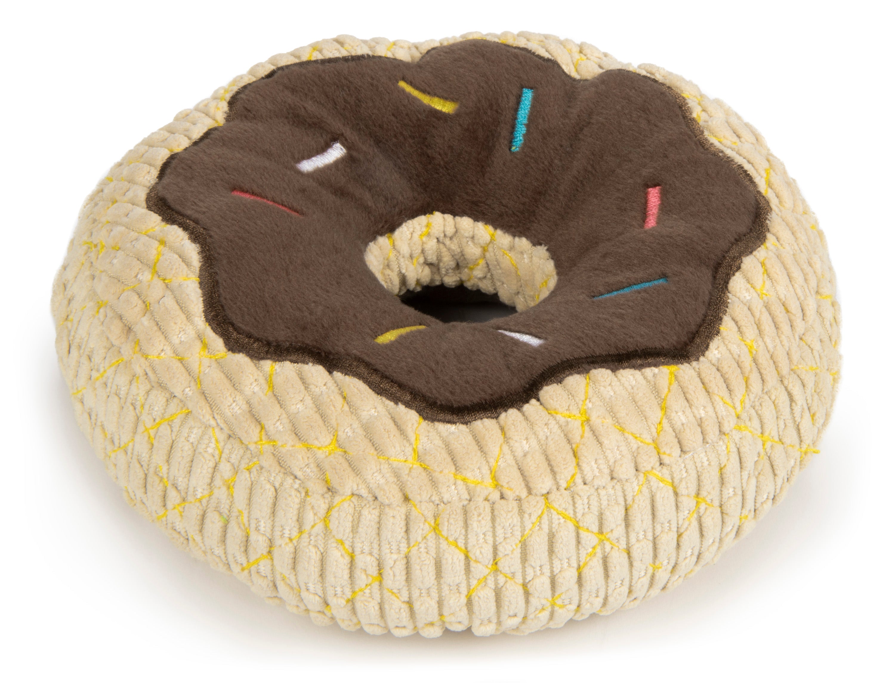 TrustyPup Tough 'N Fun Chocolate Donut Durable Plush Squeaker Dog Toy with Chew Guard Technology， Brown， Large