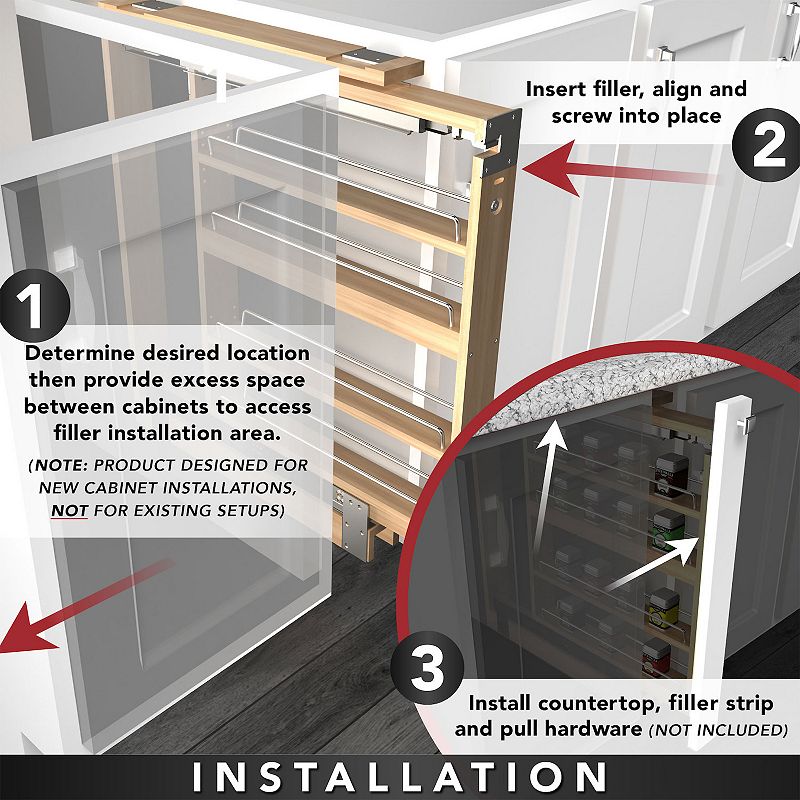 Rev-A-Shelf 6 Pull Out Cabinet Organizer for Base Filler， Maple， 432-BFSC-6C