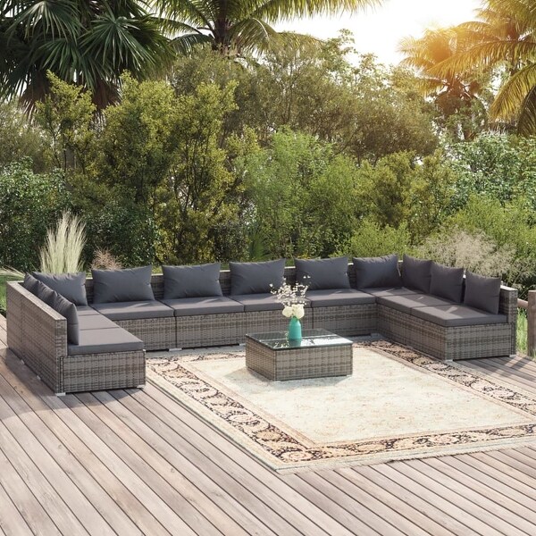 vidaXL Patio Lounge Set Outdoor Sectional Sofa Set Table Garden Poly Rattan