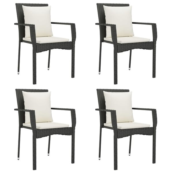 vidaXL 3 Piece Patio Dining Set with Cushions Black Poly Rattan