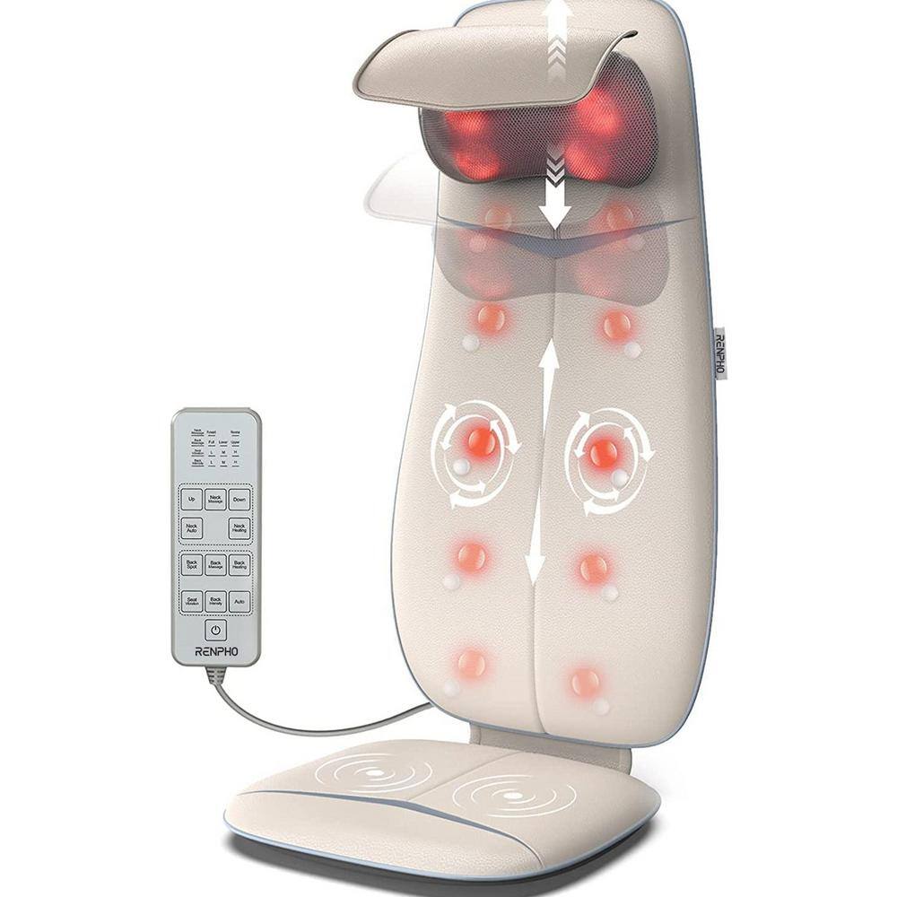 RENPHO Neck and Back Massage Cushion S-Shaped 5-Speed in White PUS-RF-BM076-WH