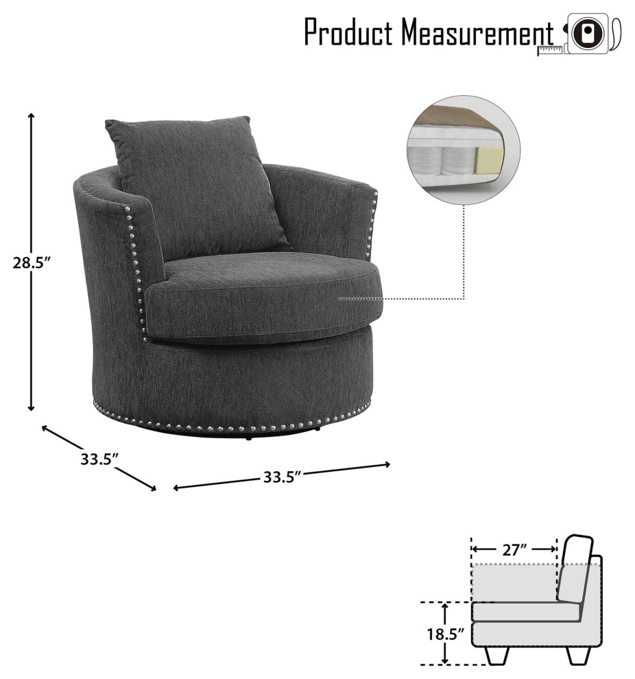 Contemporary Swivel Accent Chair  Chenille Fabric Seat With Nailhead   Transitional   Armchairs And Accent Chairs   by Declusia  Houzz