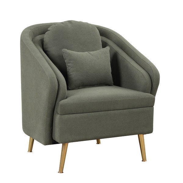 Modern Living Room Accent Chair Velvet Arm Chair Upholstered Barrel Chair Metal Leg Club Chair with Lumbar Pillow， for Bedroom