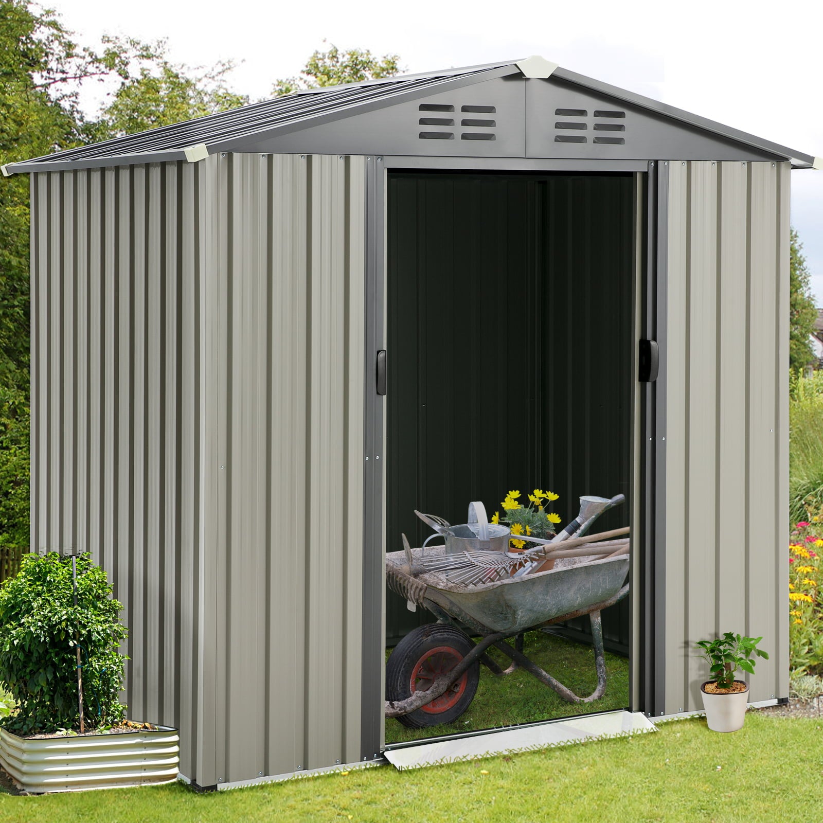 AECOJOY 6 x 4 ft. Outdoor Metal Storage Shed with Sliding Door