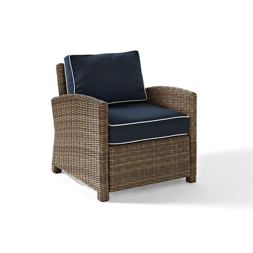 Bradenton Outdoor Wicker Arm Chair with Navy Cushions