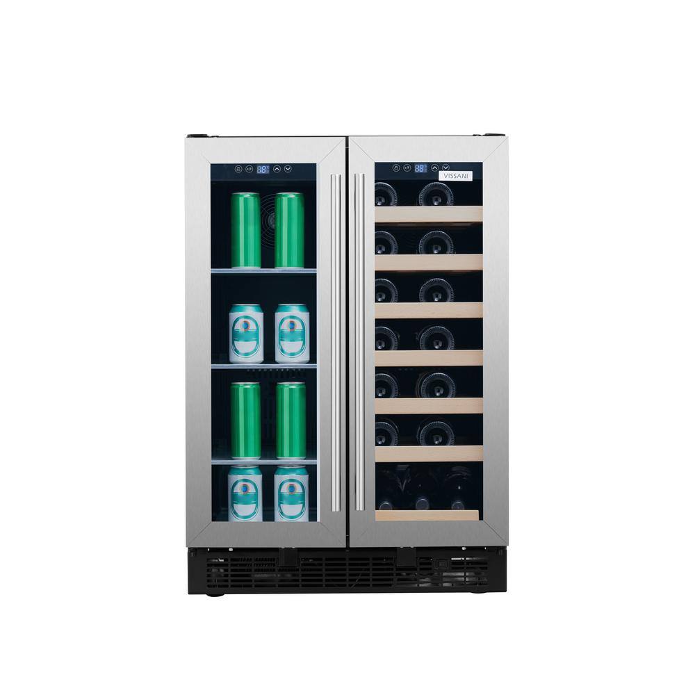 Vissani Dual Zone 24 in. Built-in 27-Bottle Wine and 60-Can Beverage Cooler in Stainless Steel VXWC520BSSEL