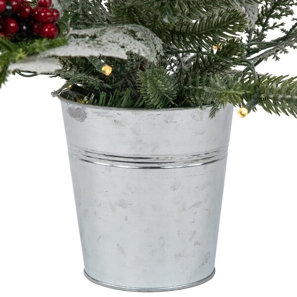 LED Frosted Mixed Pine Cardinals Potted Christmas Tree 2' White Lights