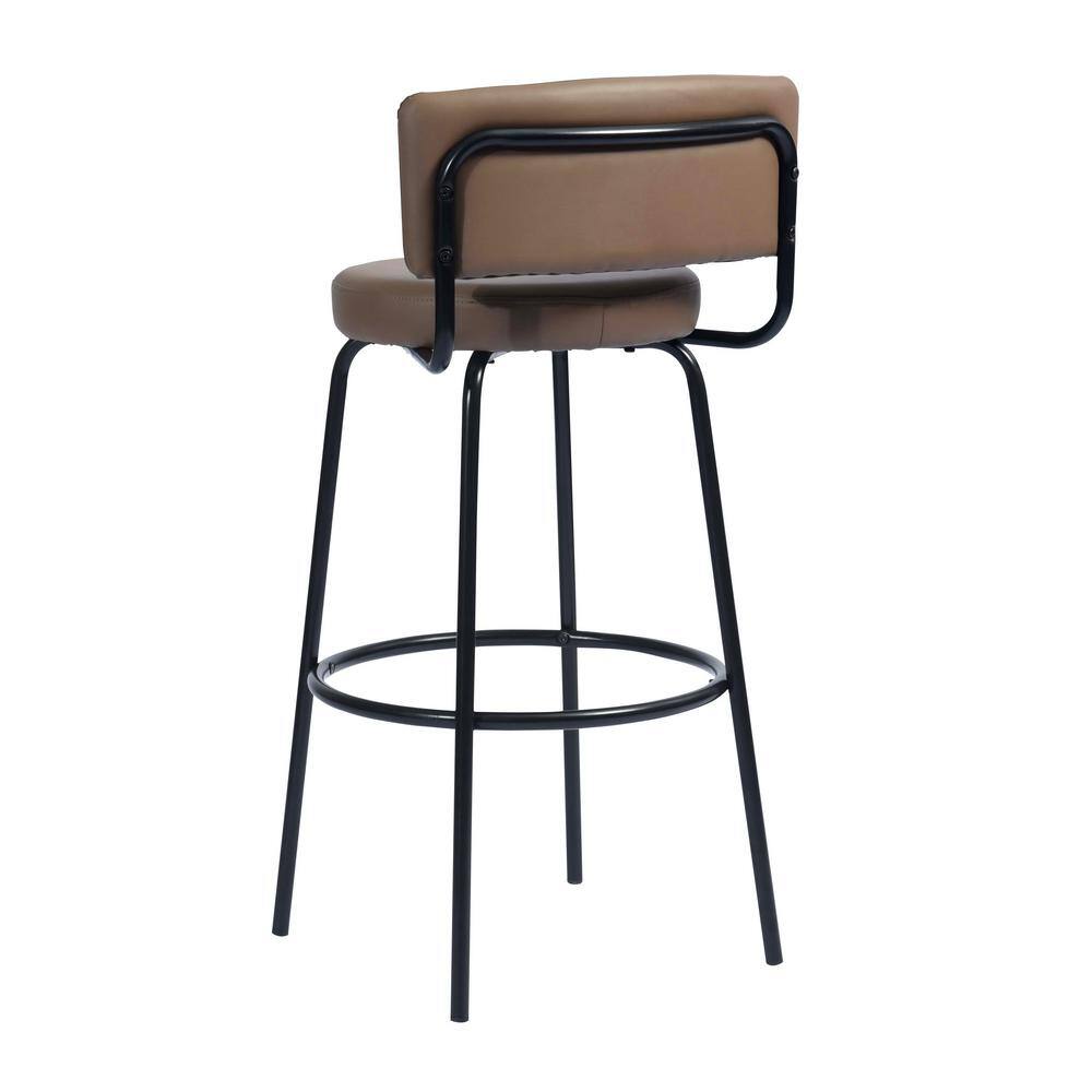 Homy Casa Chive 28.7 in. Brown Metal Frame Lowback Bar Stool with Faux Leather Seat (Set of 2) HD-CHIVE HIGH BAR LETTES