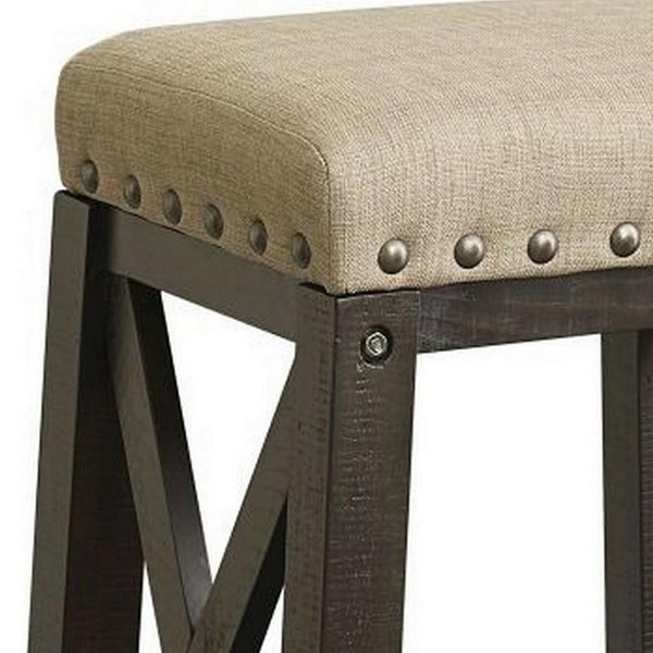 31 Inches Nailhead Trim Upholstered Barstool， Beige and Brown - 31 H x 18 W x 14 L